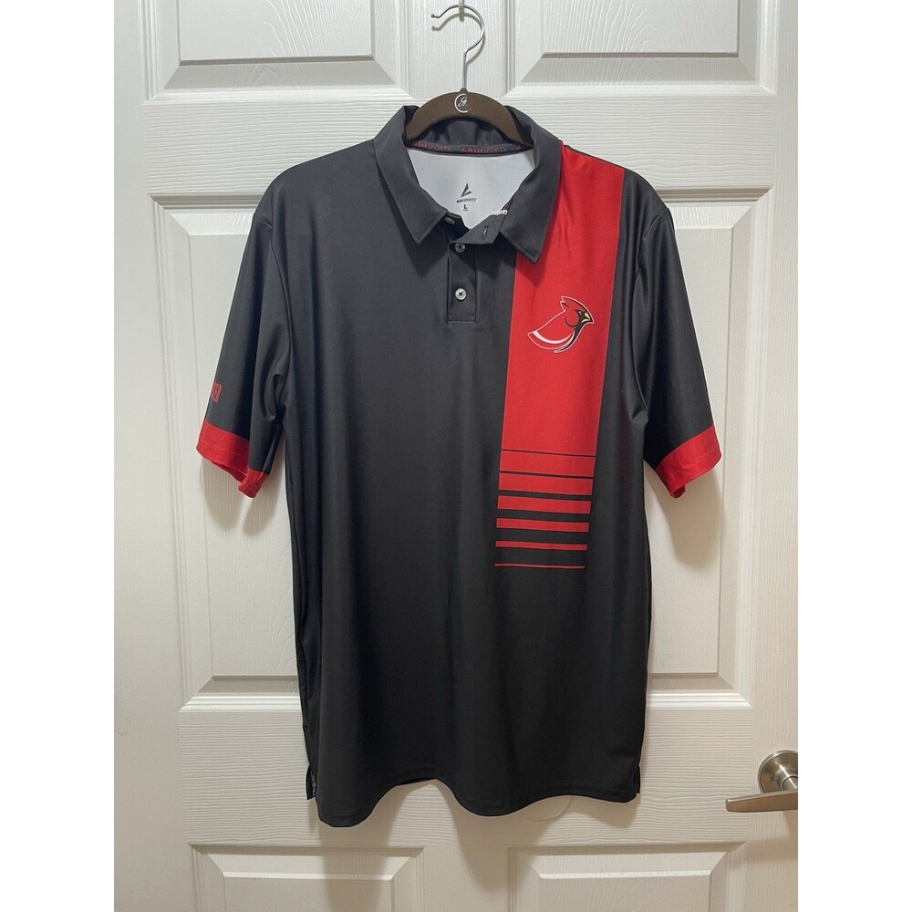 Mens Polo Shirt Size L Cardinals Charter Logo Sport BSN Black Red Short Sleeve